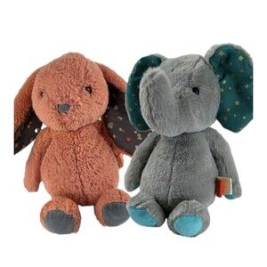 B Softies Set Of 2 Bunny Rabbit & Elephant Stuffed Animal Plush Toys Nursery 11"
